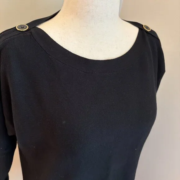 Cable & Gauge Black Button Sleeve Sweater Women's Large - Picture 2 of 7